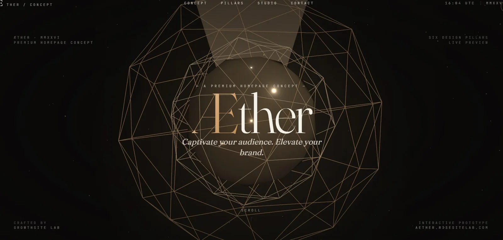 ÆTHER — warm refractive crystal R3F homepage