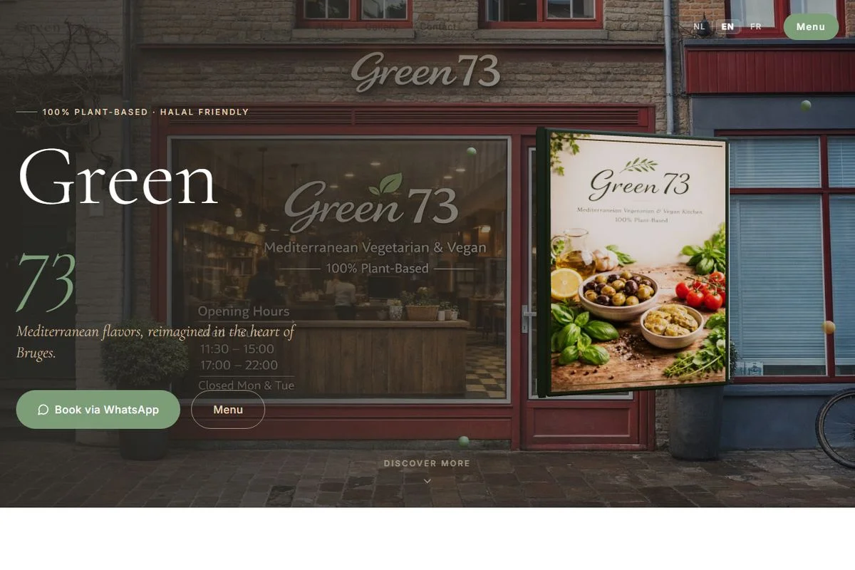 Green 73 — 100% plant-based Mediterranean restaurant site
