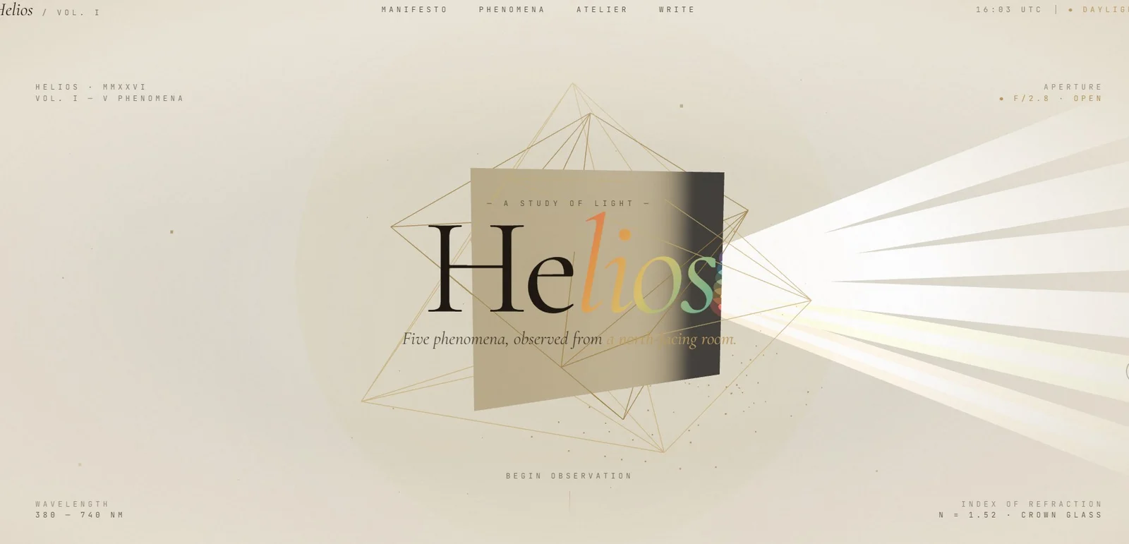 HELIOS — high-key glass prism 3D creative homepage